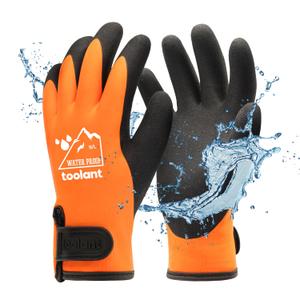 toolant 100% Waterproof Gloves for Men and Women, Winter Work Gloves for Cold Weather, Touchsreen, Thermal Insulated Freezer Gloves, With Grip, Orange, Large