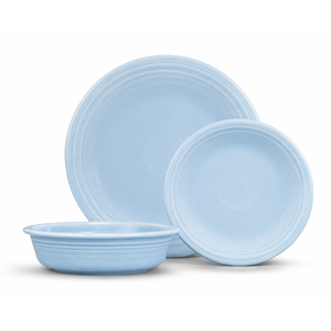 Fiesta Classic Rim 3-Piece Dinnerware Set Durable Ceramic, Lead-Safe, Dishwasher/Microwave/Oven Safe Made in USA Dinnerware - Light Blue