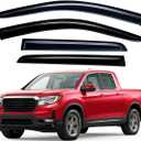 Lightronic Extra Durable Outside-Mount Auto Vent Window Visor, Fits 2017-2025 Honda Ridgeline, Crew Cab, UV Protection Rain Guard, Original Wind Deflector, No-Drill Easy Install, Dark Smoke, 4-Pcs