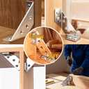 2 x Heavy Duty Stainless Steel Furniture Corner Connectors - Triangle Bracket with Drill and Screws, Universal for Wood Furniture, Drawers, Cabinets, Tables, and Chairs
