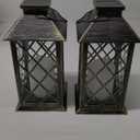 TAKE ME 14" Solar Lanterns Outdoor Waterproof Garden Lanterns Large Flickering Flameless Candle Mission Lights for Table,Outdoor,Party Mothers Day Gifts ( 2 Packs Bronze-Green Color)