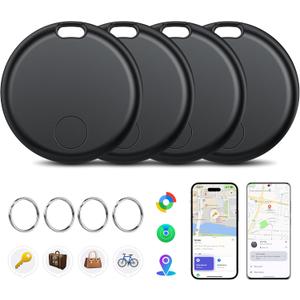 Air Tracker Tags-4 Pack Seektags Dual-System Compatible for Apple Find My & Android Find Hub, 400 Days Battery with CR2032, 100dB Alarm, Compatible with iOS & Android for Keys Wallet Luggage