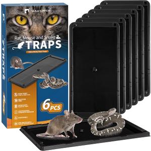 LULUCATCH Mouse Traps, 6 Pack Large Glue Traps Mouse Traps Indoor for Home, Pre-Baited Non-Toxic Bulk Glue Boards for Mice, Snakes, Rat, Lizard, Cockroach & Spiders, Pet Safe, Easy to Use (Black)