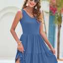 AUSELILY Womens Summer Dresses 2026 Casual Sleeveless Sundress Beach Vacation Flowy Tiered Short Dresses with Pockets (Blue, XL)