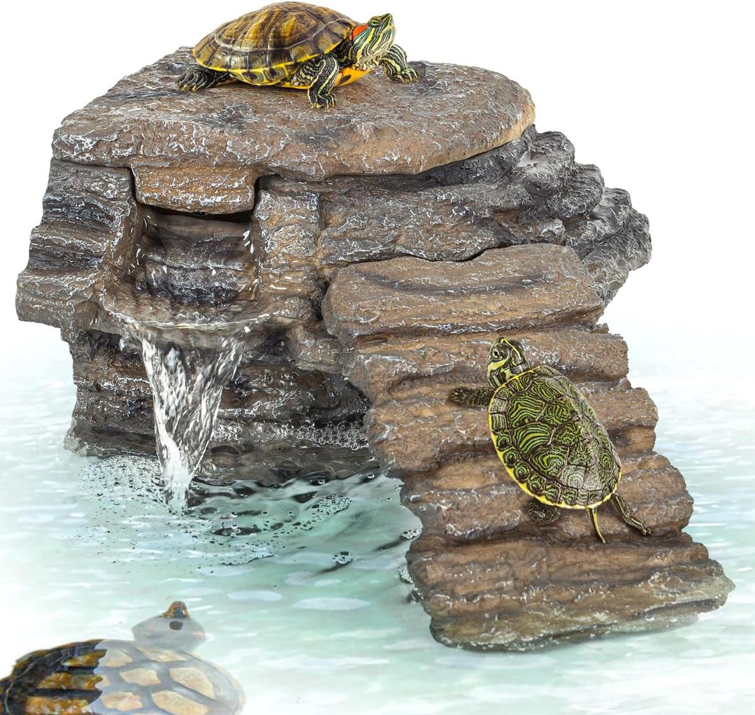 REPTIZOO Turtle Tank Filter, 120GPH Turtle Filter Basking Platform with Detachable Bridge for Climbing Ramps and Diving, Quiet Aquatic Reptile Filter Keeps Water Clean, Terrarium Decor