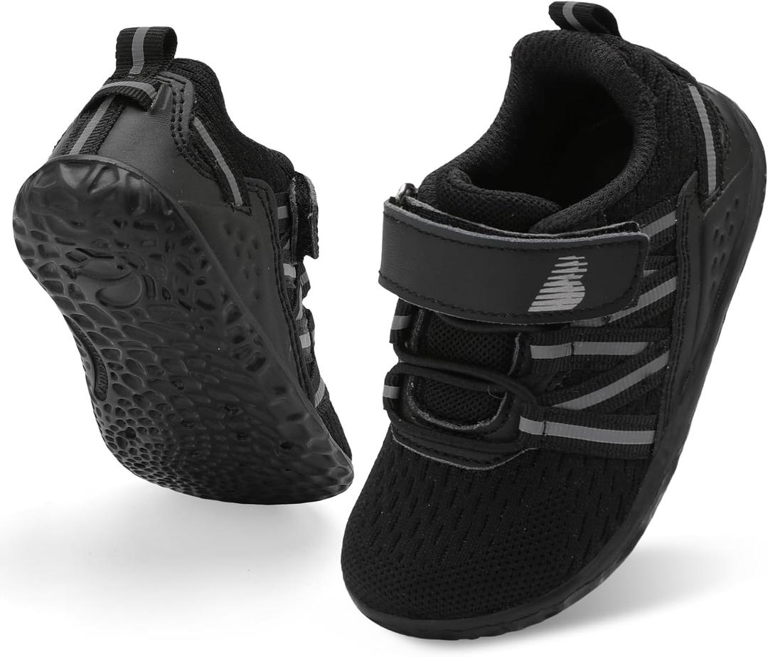 BARERUN Baby Sneakers Toddler Shoes Soft Anti-Slip Sole Newborn First Walkers Infant Toddler Breathable Athletic Running Shoes (Black)