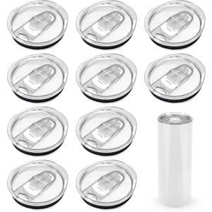 Joyclub 10 Pack 20 oz Skinny Tumbler Replacement Lids Fit for 20oz Sublimation Tumblers Splash Resistant Acrylic Sliding Covers Straw Friendly Daily Use DIY Decor (Clear)