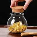 SET OF 4 ROUND GLASS JARS WITH CORK LID 17OZ WEDDING CANDY JAR KITCHEN JAR, PERFECT FOR TEA, BISCUITS, CEREALS, FLOUR, BEANS, SPICES, COFFEE BEANS ETC (4PCS)
