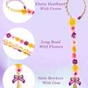 2 x Kids Costume Wig, Rapunzel Wig for Kids, Tiara Headband Girls Tangled Braid with Colorful Flowers, Halloween Christmas Parties Rapunzel Costume Hair for Girls