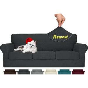 MAXIJIN 4 Piece Couch Covers for 3 Cushion Couch Sofa Covers, Stretch Couch Slipcovers for Sofas with 3 Cushions, Thick 3 Seat Furniture Protector for Dogs Pet (71"-91", Gray)