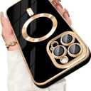 Dinick Designed for iPhone 14 Pro Max Case with Magnetic [Built-in Camera Cover] Compatible with MagSafe Soft TPU Glitter Cover Anti-Scratch Protective Slim for iPhone 14 Pro Max Case Black and Gold