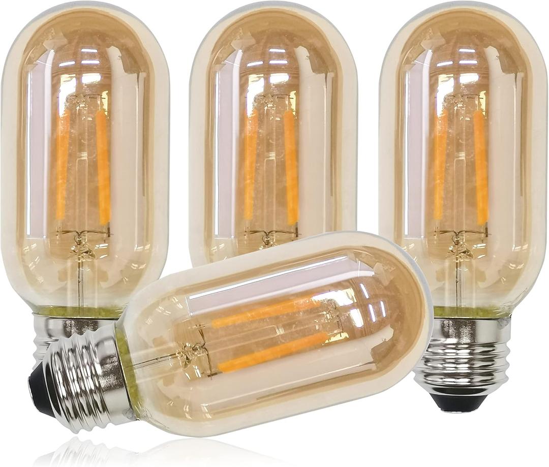 CTKcom T45 E26 Amber Antique LED Edison Light Bulb,T14 LED Tubular Vintage Antique Dimmable led Bulb,2 Watt 120V 2200K Warm White 120 lumens 25 Watt Equivalent,4 Pack