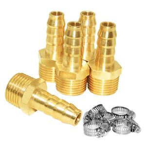 5 Pcs Hose Barb Fittings 3/8" Barb to 3/8" NPT Male Thread Brass Metals Adapter Connector with Hose Clamp