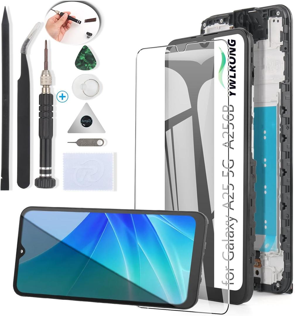 YWLRONG for Samsung Galaxy A25 5G Screen Replacement for Samsung A25 A256U LCD Display Touch Screen Digitizer Assembly Replacement with Tools(with Frame)