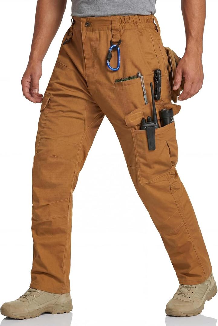 wantdo Men's Work Pants Utility Cargo Tactical Construction Pants for Men Lightweight Outdoor Hiking Pants with Pockets (36W x 32L, Coyote)