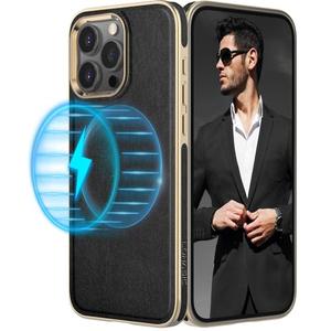 LOHASIC for iPhone 15 Pro Case Leather – Soft Luxury Magnetic Cover Compatible with MagSafe Accessories, Classic Minimalist Designer i Phone 15 Pro Phone Case for Business Men Women, Black