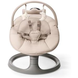 Momcozy 2-in-1 Electric Baby Swing, Dual-Arm Support System, Khaki | Parent-Inspired Motions, Converts to a Toddler Seat up to 66 lbs, with Adjustable Height and a Lightweight Design