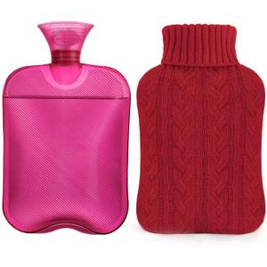 samply Hot Water Bottle with Knitted Cover, 2L Hot Water Bag for Hot and Cold Compress, Hand Feet Warmer, Ideal for Menstrual Cramps, Neck and Shoulder Pain Relief, Red