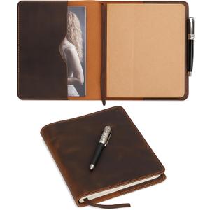 Brown Leather Journal Cover, Distressed XL Journal 7.5x9.5 Handmade Leather Notebook Bible Cover Travelers Notebook Refillable Planner B5 Composition Notebook Holder