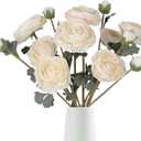 White Ranunculus Artificial Flowers 4PCS Vintage Artificial Peonies Silk Flowers with Stems for Wedding Bouquets Party Home Table Centerpiece Arrangement(White)
