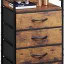 WLIVE Tall Nightstand with 4 Fabric Drawers & Open Shelf, Bedside Table for Bedroom, Modern Tall Dresser, Rustic Brown Wood Grain