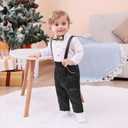 Booulfi Baby Boy Toddler Suits Boys Formal Clothes Bowtie Shift Suspenders Gentleman Outfit Boy Clothes 3 Months-3T (White)