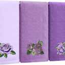 3 Pcs Purple Rose Hand Towels Lavender Purple Bathroom Decor Embroidered Floral Farmhouse Decorative Towels for Bathroom Kitchen Decor, 100% Cotton, 13. 3 x 29. 5''