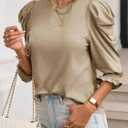 Tankaneo Womens 3/4 Length Sleeve Tops Dressy Casual Blouse Puff Sleeve Cute Trendy T Shirts with Smocked Cuffs (L)