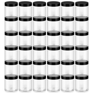 Loretoy 36 Pack 8 OZ Household Plastic Jars with Lids, BPA Free, Reusable, Refillable Transparent Cosmetic Containers for Bath Salts, Cosmetics, Powders, Beauty Product and Small Accessories, Black