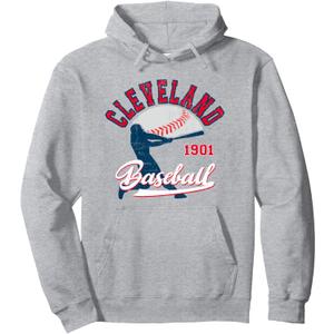 Vintage Batter Game Day Cleveland Baseball Pullover Hoodie (Large, Heather Grey)
