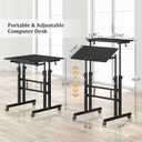 Enayplon Small Standing Desk with Wheels, Mobile Stand Up Desk, Portable Standing Table on Wheels for Walking Pad, Rolling Computer Desk Adjustable Height, Tall Table