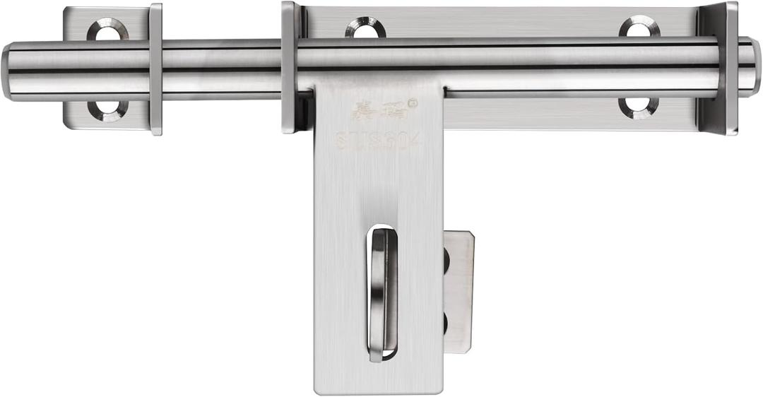 Heavy Duty Barrel Bolts Safety Door Lock, 6.7 Inch Slide Bolt Gate Latch with Padlock Hole,Solid SUS304 Stainless Steel Barrel Bolt Latch for Wooden Fence, Yard Door, Barn Door, Shed Door, Interior