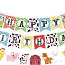 WERNNSAI Farm Animals Birthday Banner - Happy Birthday Banner with Tractor Barnyard Bunting Garland for Kids Boys Girls Farm Theme Party Decorations Supplies