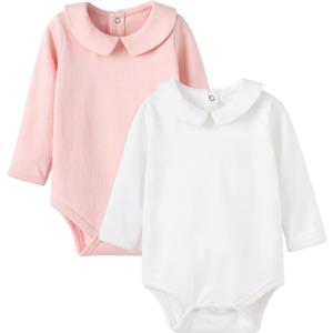 pureborn Baby Romper Bodysuits 2-Pack Unisex Soft Cotton One-Piece Outfit for Infant Boys Girls 0-24 Months (White + Pink)