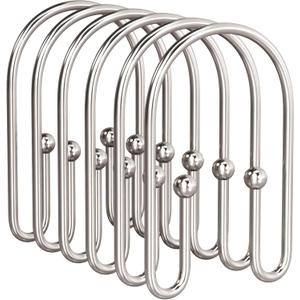 AmazerBath Shower Curtain Hooks, Nickel Shower Curtain Hooks Rust Proof, Non-Slip Simple Double Hook Shower Curtain Hooks for Shower Curtain, Sturdy Shower Curtain Rings, 12Pcs