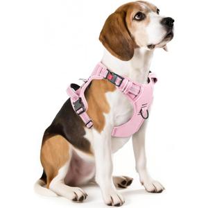 Timos Dog Harness Medium Sized, No Pull Pet Harness with Neck Lockable Snap,No Choke Front Clip Dog Reflective Vest,Adjustable Metal Rings 3 Buckles,Easy Control Handle for Medium Dogs Pink (Medium (Pack of 1))