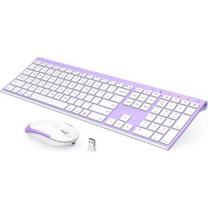 Wireless Keyboard and Mouse, Vssoplor 2.4GHz Rechargeable Compact Quiet Full-Size Keyboard and Mouse Combo with Nano USB Receiver for Windows, Laptop, PC, Notebook-Lavender Purple