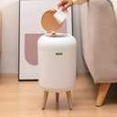 Bedroom Trash Can with Lid,3 Gallon / 11L Garbage Can with Pop-Up Lid, Small Trash Cans Plastic Waste Basket with Removable Legs for Bathroom, Kitchen, Bedroom, Office, White