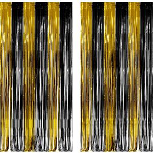 Black and Gold Party Streamers Decoration - GREATRIL Foil Fringe Backdrop for 2026 NYE/Anniversary/Farewell/Cocktail/Prom/EID/Birthdays - 3.2ft X 8.2ft - 2 Packs