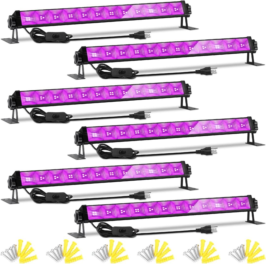42W 6 Pack LED Black Light Bar, Blacklight Light Up to Lagre Area with 6ft Cable+Switch+Plug, Glow Party Light Supply for Halloween, Poster, Body Paint, Birthday,Classroom, Bedroom