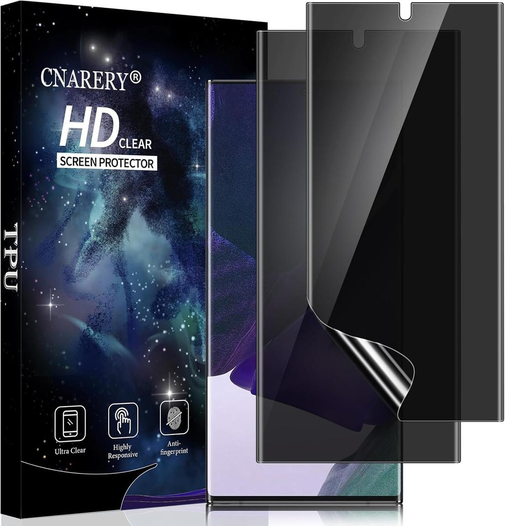 2 Pack Privacy Screen Protector for Samsung Galaxy Note 20 Ultra [Not Glass], Anti-spy Flexible TPU Screen Protector, Support Fingerprint Unlock Full Coverage