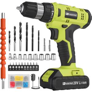 FADAKWALT Cordless Drill Set, 20V Electric Power Drill with Battery And Charger, Torque 30N, 21+1 Torque Setting, 3/8-Inch Keyless Chuck, Drill Driver Bits Kit, with LED