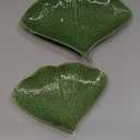 Creative Co-Op Boho Stoneware Gingko Leaf Shaped, Set of 2 Sizes, Green Plate