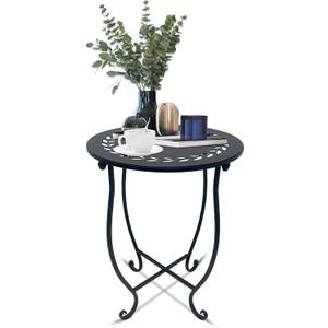 Indoor Outdoor Small Metal Round Side Table, 14 Inch Patio Coffee Table
