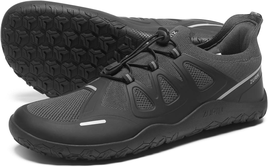 3 x ZURIN Men's Barefoot Training Shoes-Wide Toe Box | Zero Drop Sole | Slip On | Gym Cross Trainers for Walking Weightlifting Workout Trail Running Hiking (Grey)
