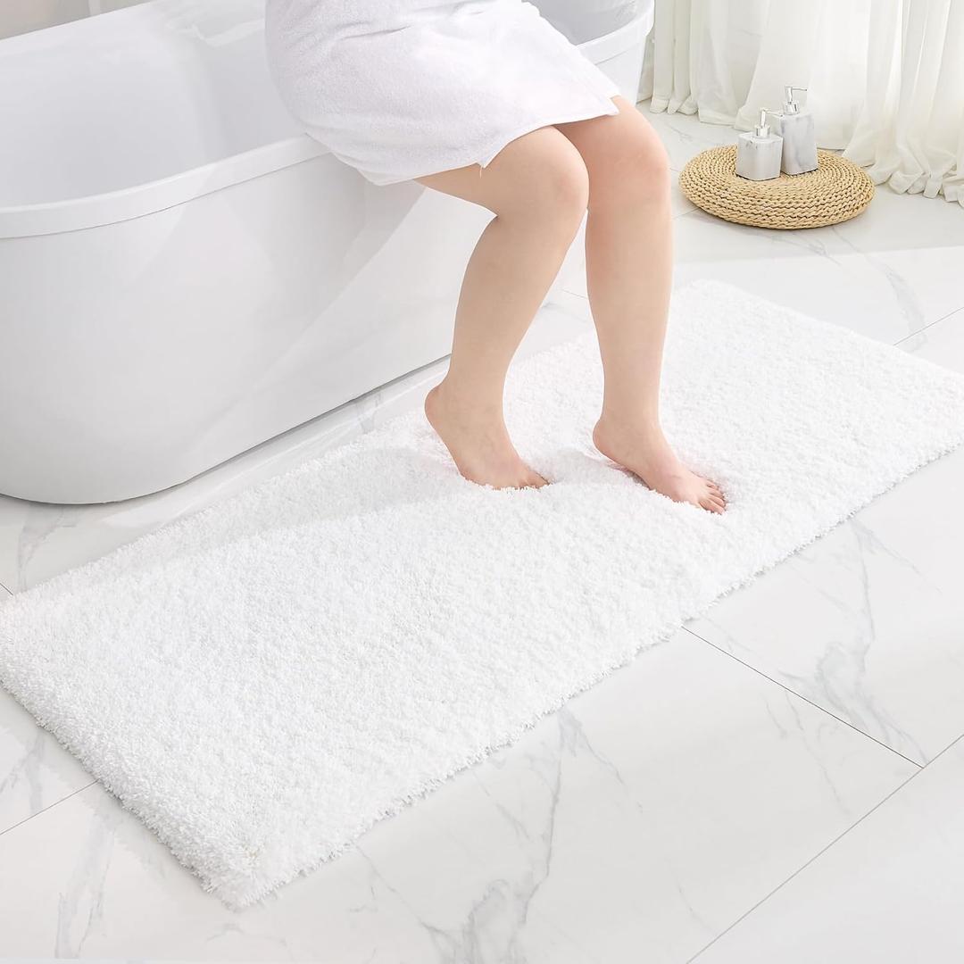 White Bathroom Rugs 24x48 Non Slip Fluffy Bath Mat for Bathroom Floor Washable Plush Luxury Bath Rug for Tub Soft Shaggy Absorbent Shower Sink Mat