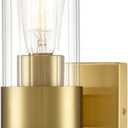 Modern Brass Wall Sconce with Clear Cylinder Glass Shade for Living Room Bedroom Bathroom Hallway (Clear Glass, Gold)