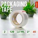 2 x Clear Packing Tape 2 Rolls - Heavy Duty Packaging Tape 2.7mil Thick, 2.0 in. Wide x 60 Yards - Strong Adhesive, Silent, Reliable Package Tape for Home Office Shipping Moving Sealing