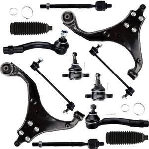 SCITOO 12pcs Front Suspension Kit Lower Control Arm Inner Outer Tie Rod End Sway Bar Link Lower Ball Joint Steering Rack Boot Fit 2005-2009 For Hyundai Tucson 2005-2010 For Kia For Sportage