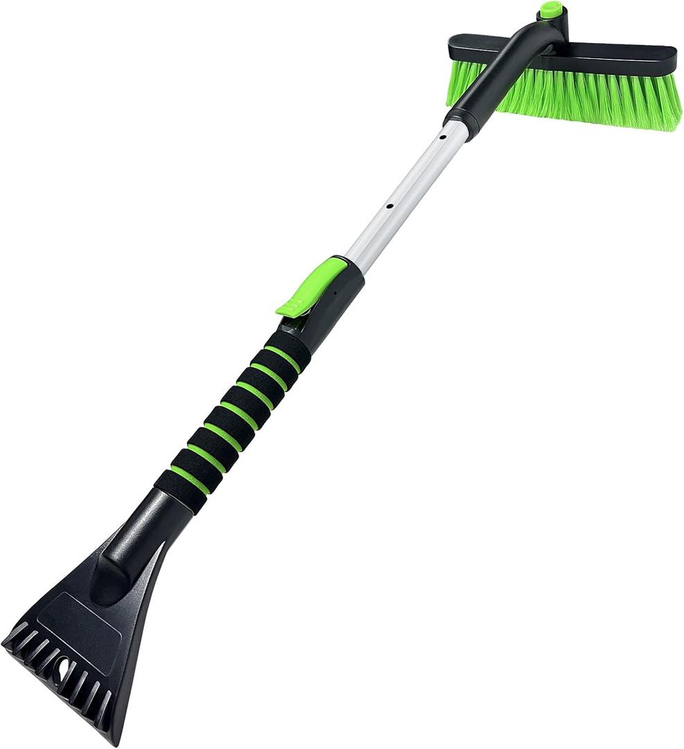 SEAAES Ice Scraper with Snow Brush for Car Windshield, Upgraded Extendable Snow Brush with Foam Grip for Truck SUV Vehicle Windows (31.8 Inch, Green)